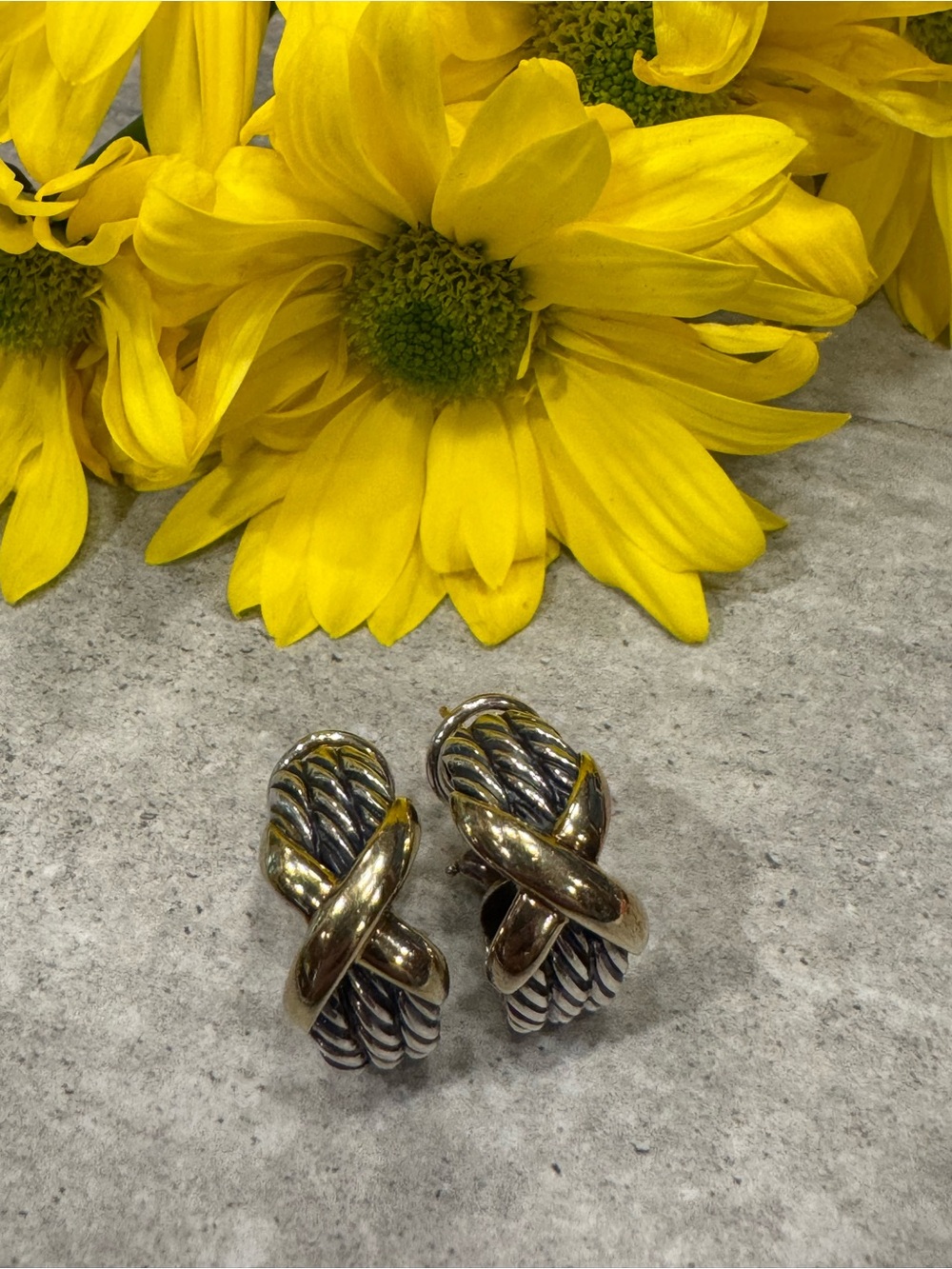 David Yurman Sterling Silver and 14k Gold Earrings